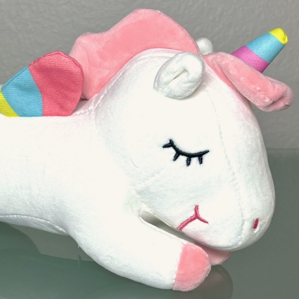 Squishy White Rainbow Horn Winged Unicorn Embroidered Face Baby Kid's Plush Toy